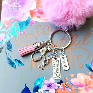 Breast cancer awareness Pom Pom keychain